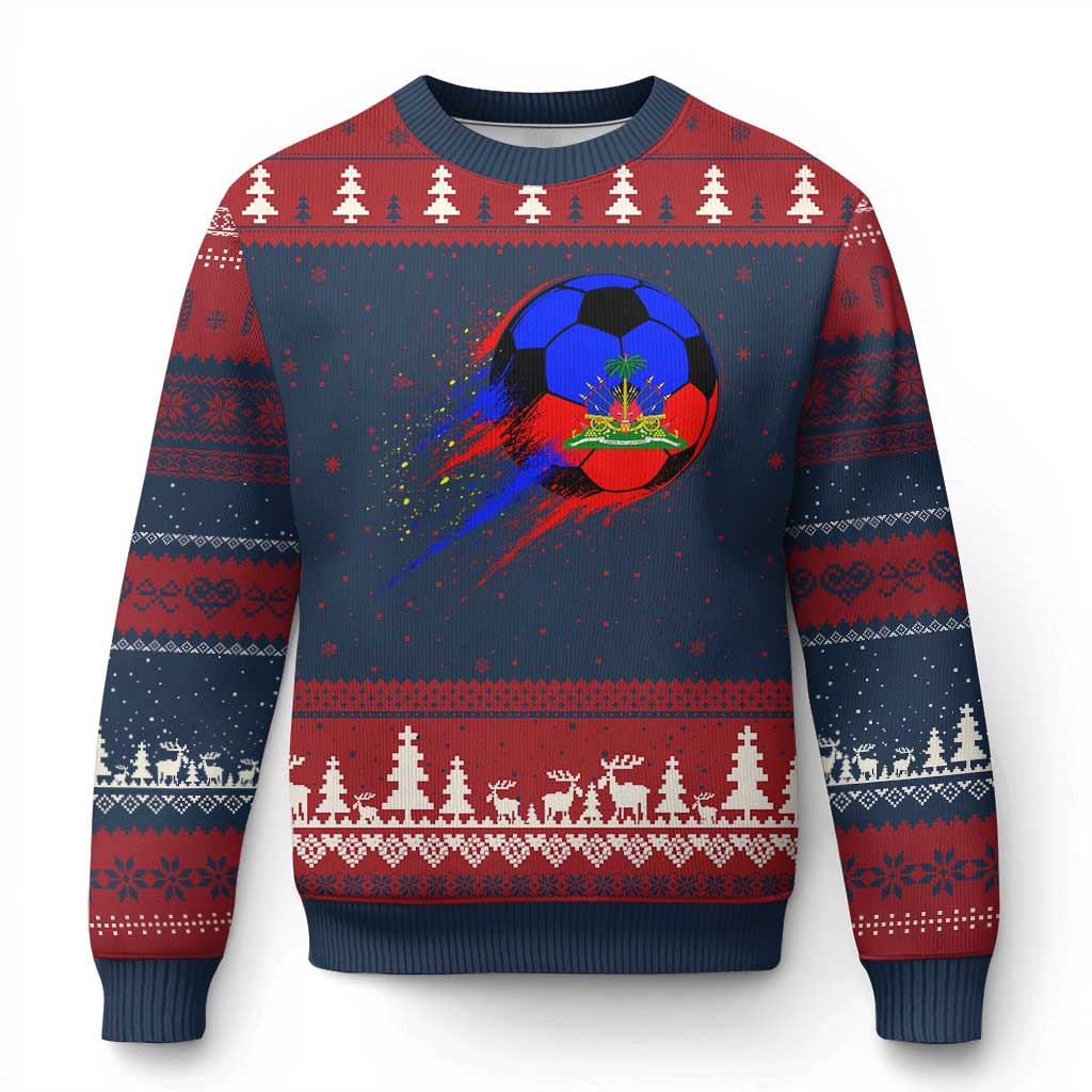 Haiti Soccer Ball Ugly Christmas Sweater Retro Vintage Watercolors Sport Haitian Flag Ayiti Pride TS10 Navy Red Print Your Wear