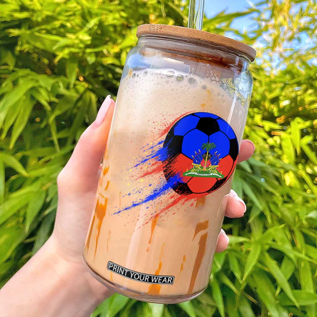 Haiti Soccer Ball Glass Can Retro Vintage Watercolors Sport Haitian Flag Ayiti Pride TS10 Black Print Your Wear