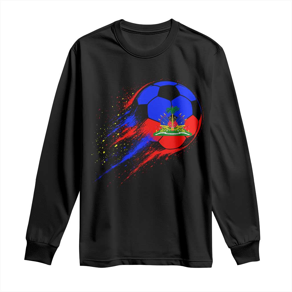 Haiti Soccer Ball Long Sleeve Shirt Retro Vintage Watercolors Sport Haitian Flag Ayiti Pride TS10 Black Print Your Wear