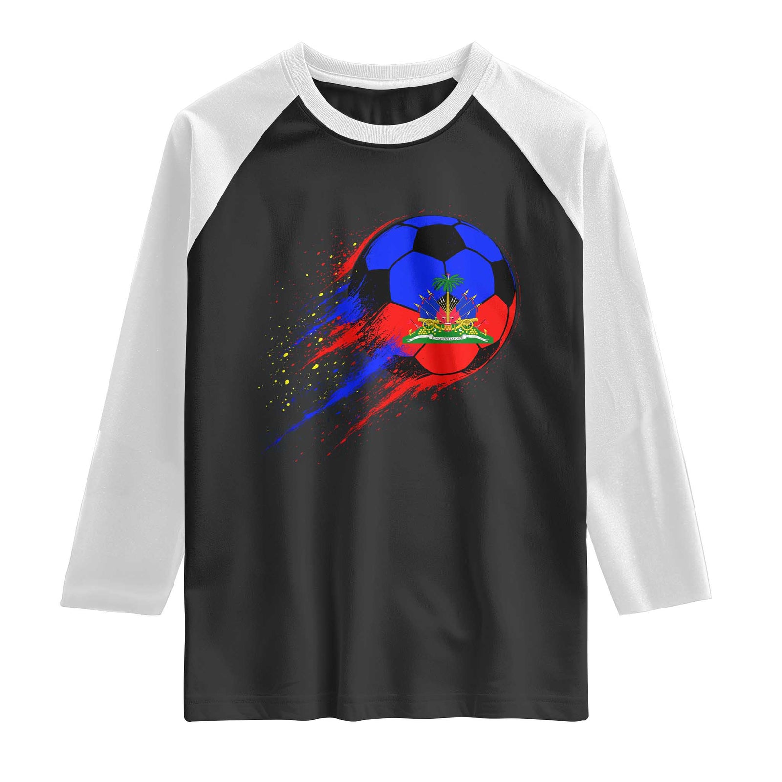 Haiti Soccer Ball Raglan Shirt Retro Vintage Watercolors Sport Haitian Flag Ayiti Pride TS10 Black White Print Your Wear