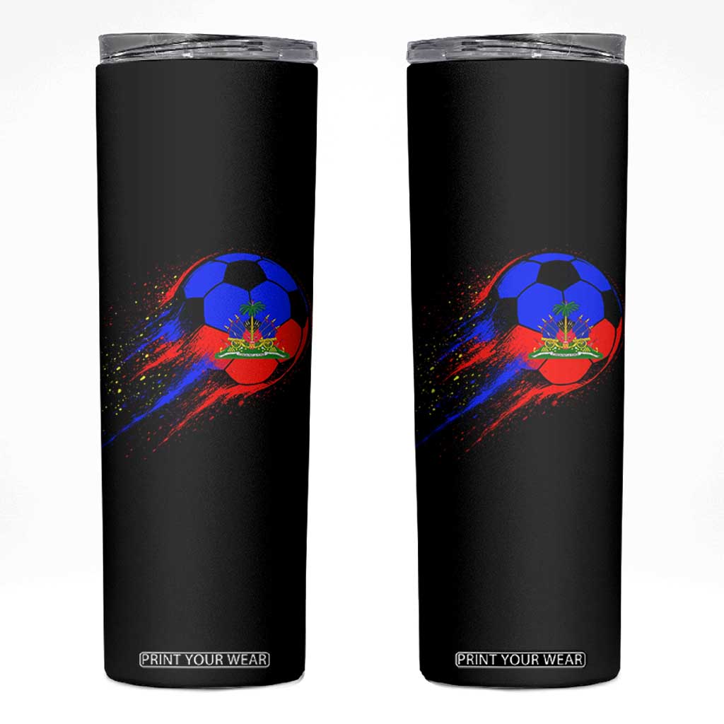 Haiti Soccer Ball Skinny Tumbler Retro Vintage Watercolors Sport Haitian Flag Ayiti Pride TS10 Black Print Your Wear