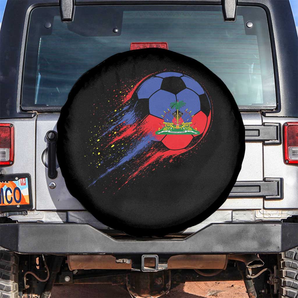Haiti Soccer Ball Spare Tire Cover Retro Vintage Watercolors Sport Haitian Flag Ayiti Pride TS10 No hole Black Print Your Wear