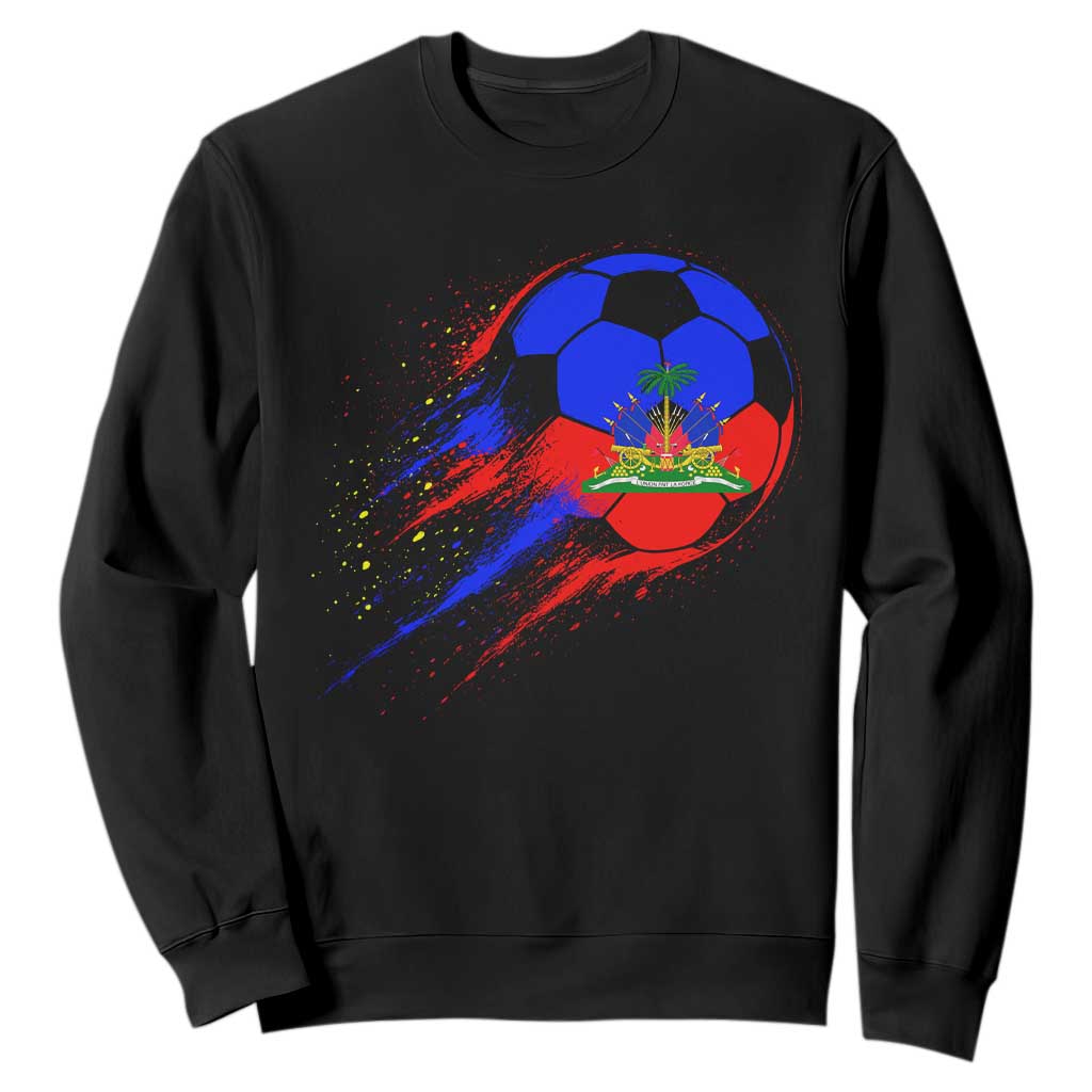 Haiti Soccer Ball Sweatshirt Retro Vintage Watercolors Sport Haitian Flag Ayiti Pride TS10 Black Print Your Wear