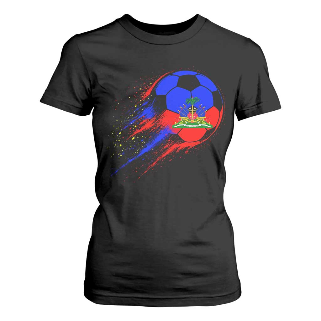 Haiti Soccer Ball T Shirt For Women Retro Vintage Watercolors Sport Haitian Flag Ayiti Pride TS10 Black Print Your Wear