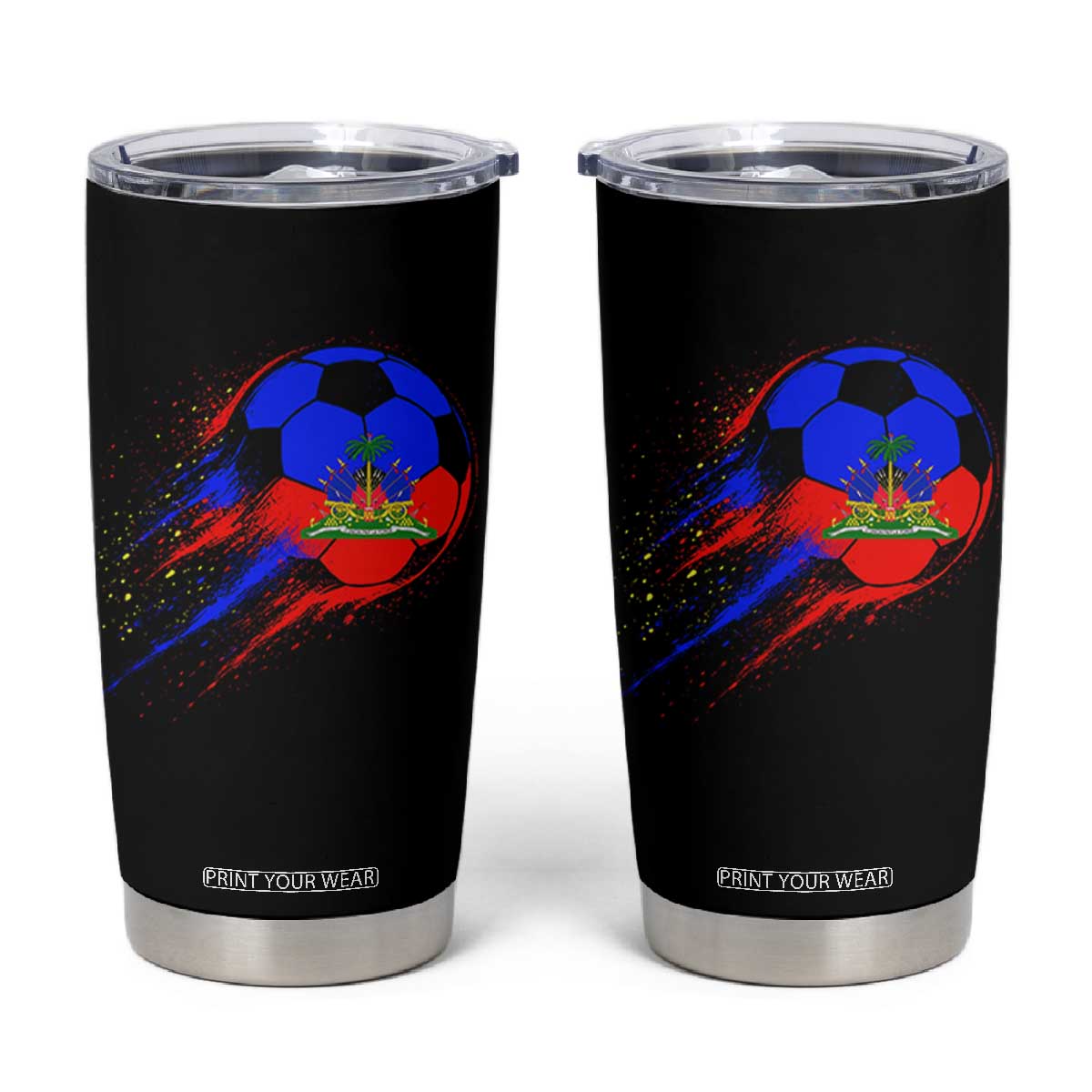 Haiti Soccer Ball Tumbler Cup Retro Vintage Watercolors Sport Haitian Flag Ayiti Pride TS10 Black Print Your Wear