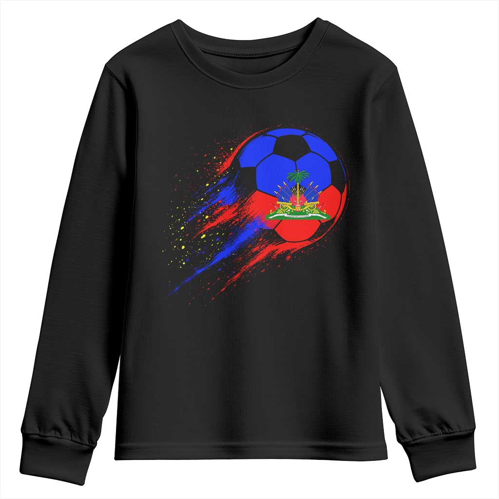 Haiti Soccer Ball Youth Sweatshirt Retro Vintage Watercolors Sport Haitian Flag Ayiti Pride TS10 Black Print Your Wear