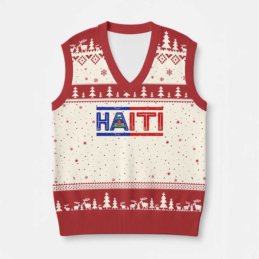 Haiti Flag V-Neck Knit Sweater Vest Vintage Haitian Pride Ayiti Roots