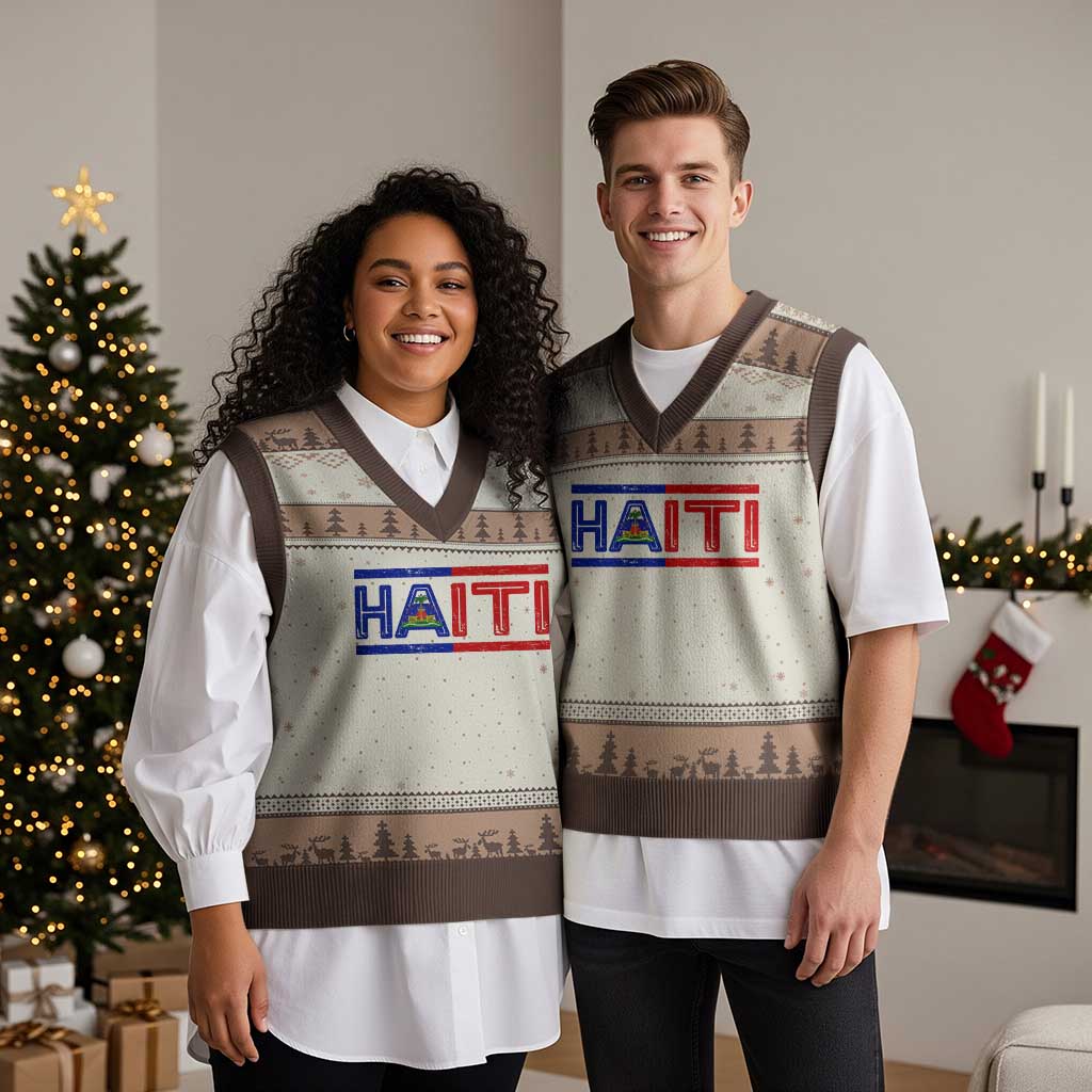Haiti Flag V-Neck Knit Sweater Vest Vintage Haitian Pride Ayiti Roots