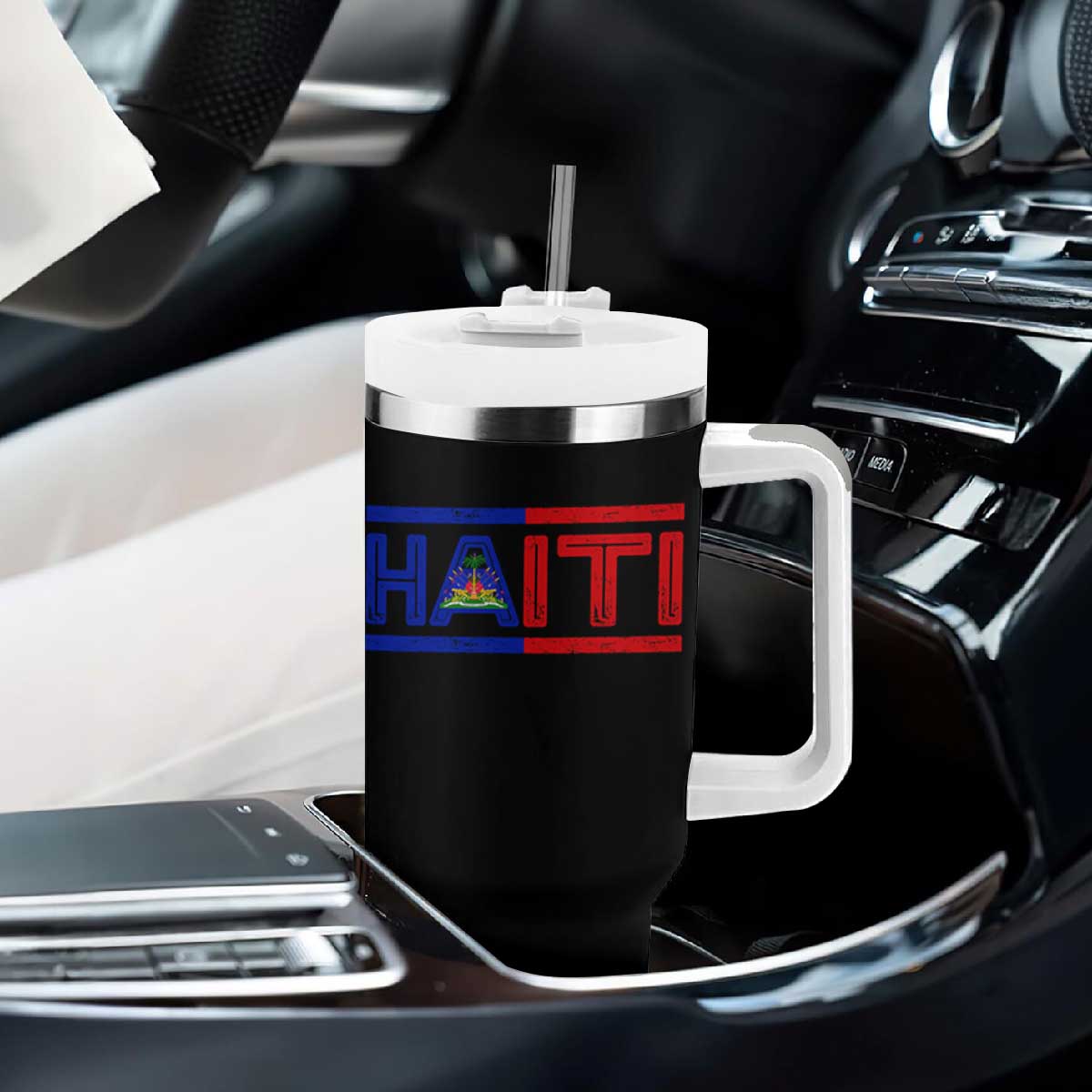 Haiti Flag Tumbler With Handle Vintage Haitian Pride Ayiti Roots