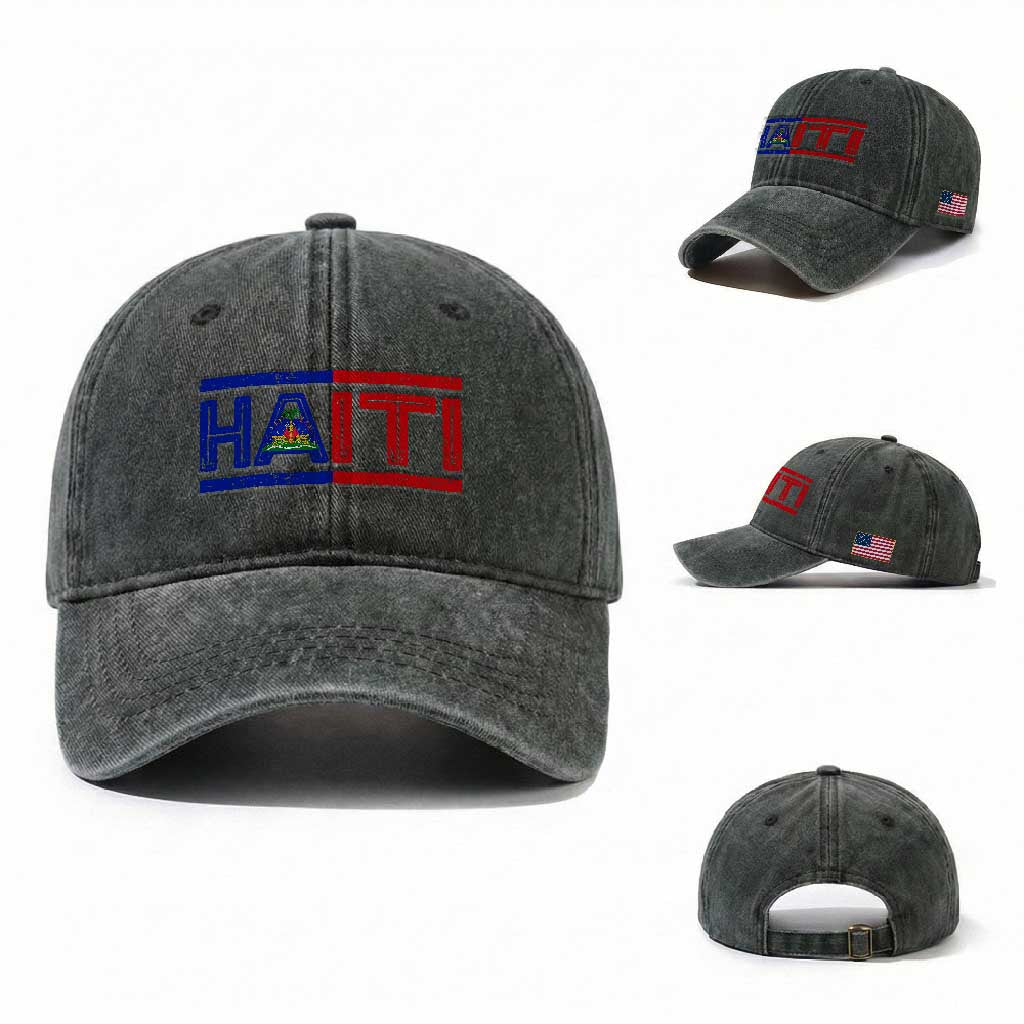 Haiti Flag Washed Cotton Baseball Cap Vintage Haitian Pride Ayiti Roots
