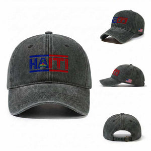 Haiti Flag Washed Cotton Baseball Cap Vintage Haitian Pride Ayiti Roots