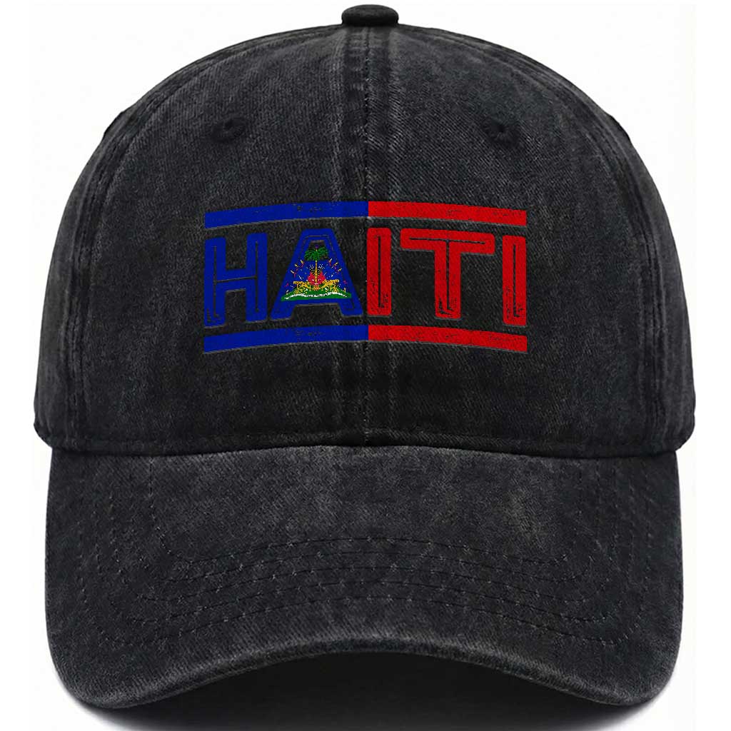 Haiti Flag Washed Cotton Baseball Cap Vintage Haitian Pride Ayiti Roots TS10 Print Your Wear