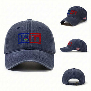 Haiti Flag Washed Cotton Baseball Cap Vintage Haitian Pride Ayiti Roots