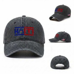 Haiti Flag Washed Cotton Baseball Cap Vintage Haitian Pride Ayiti Roots