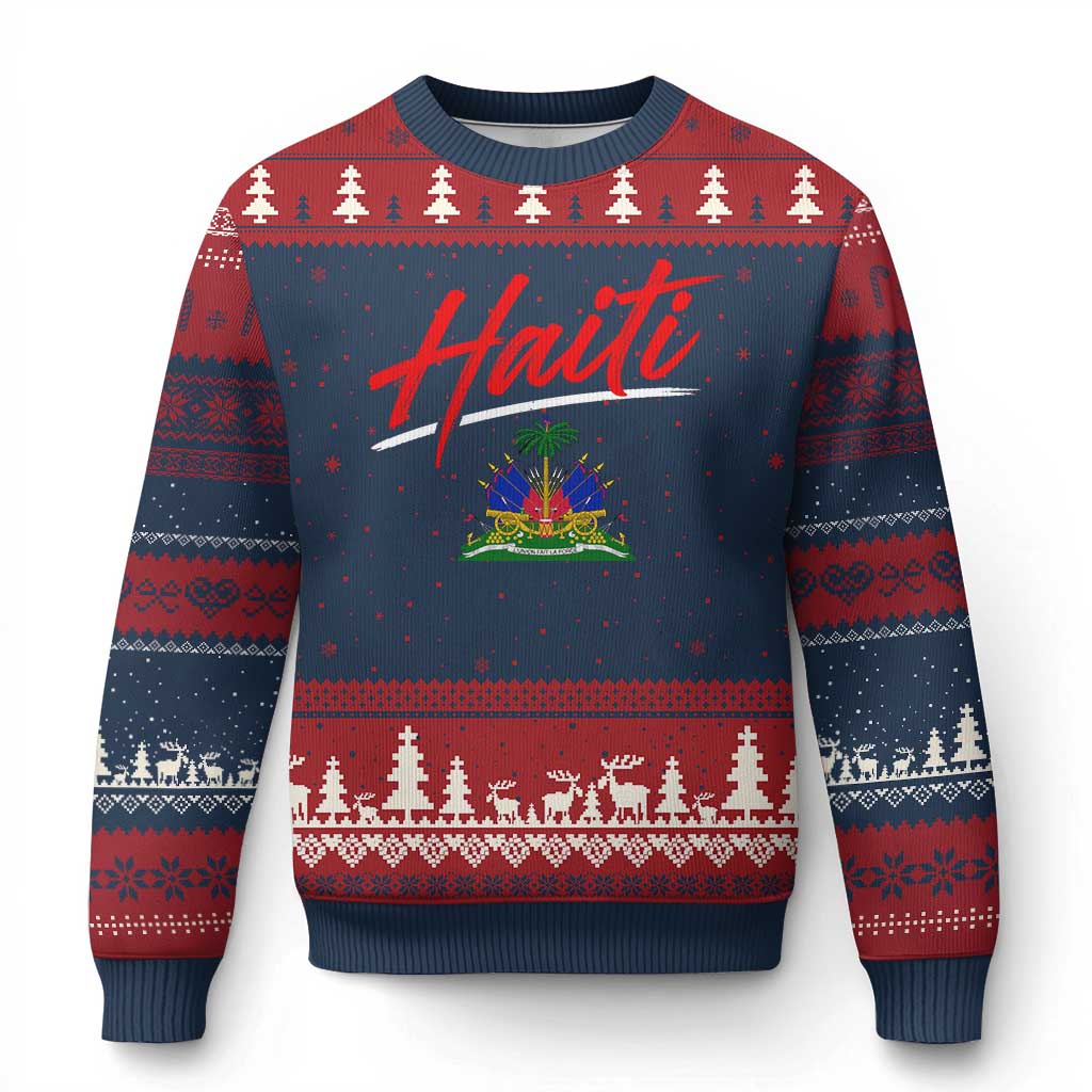 Retro Haiti Ugly Christmas Sweater Haitian Gift Ayiti Roots TS10 Navy Red Print Your Wear