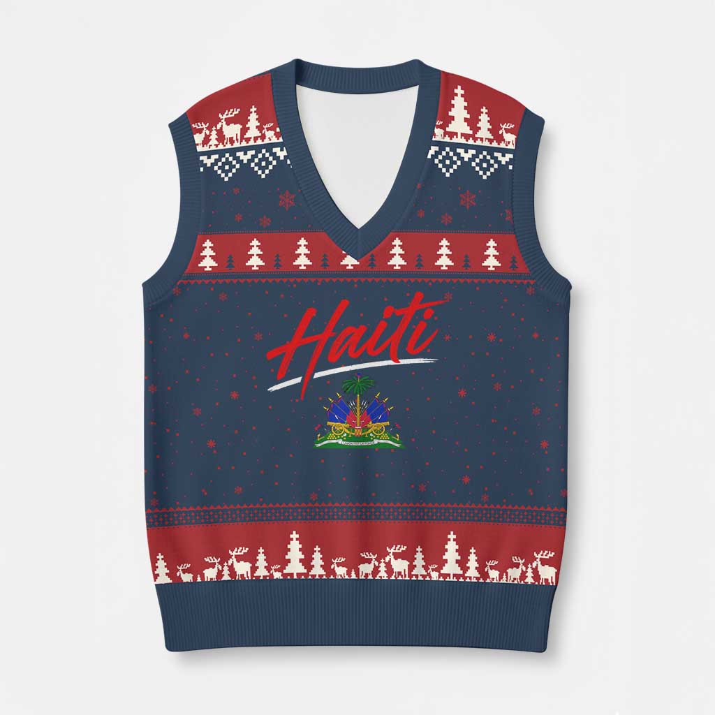 Retro Haiti V-Neck Knit Sweater Vest Haitian Gift Ayiti Roots TS10 Navy Red Print Your Wear