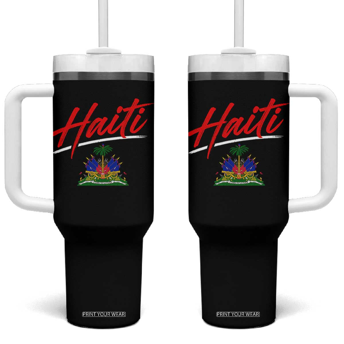 Retro Haiti Tumbler With Handle Haitian Gift Ayiti Roots TS10 One Size: 40 oz Black Print Your Wear