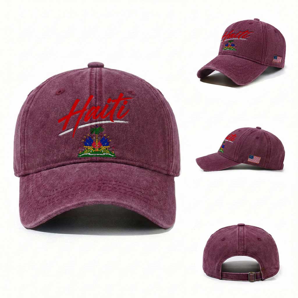 Retro Haiti Washed Cotton Baseball Cap Haitian Gift Ayiti Roots