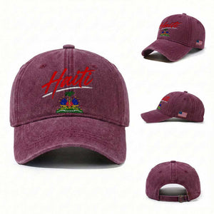 Retro Haiti Washed Cotton Baseball Cap Haitian Gift Ayiti Roots