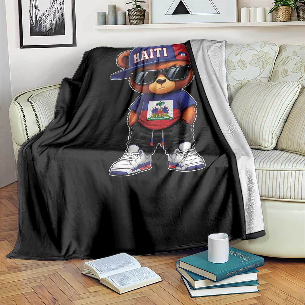 Cute Haiti Throw Blanket Hip Hop Teddy Bear Haitian Flag Ayiti Roots