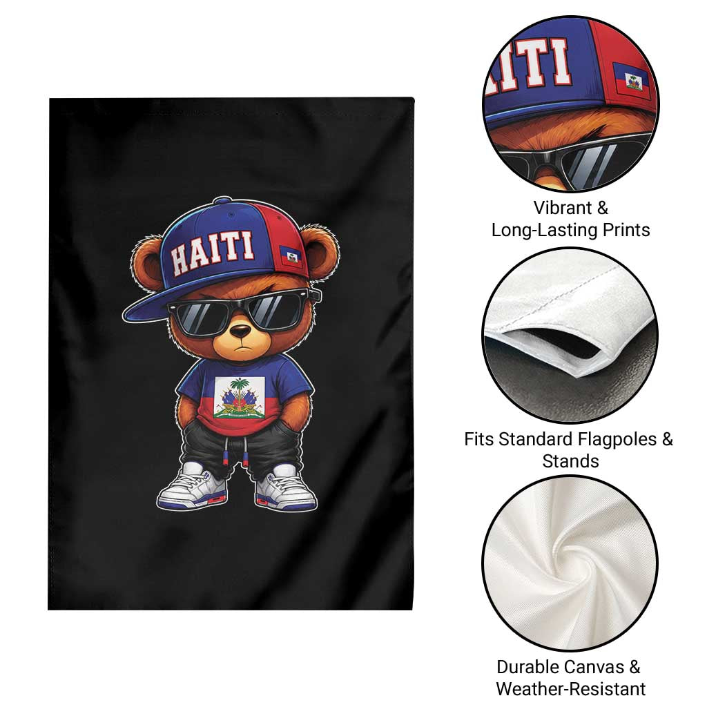 Cute Haiti Garden Flag Hip Hop Teddy Bear Haitian Flag Ayiti Roots