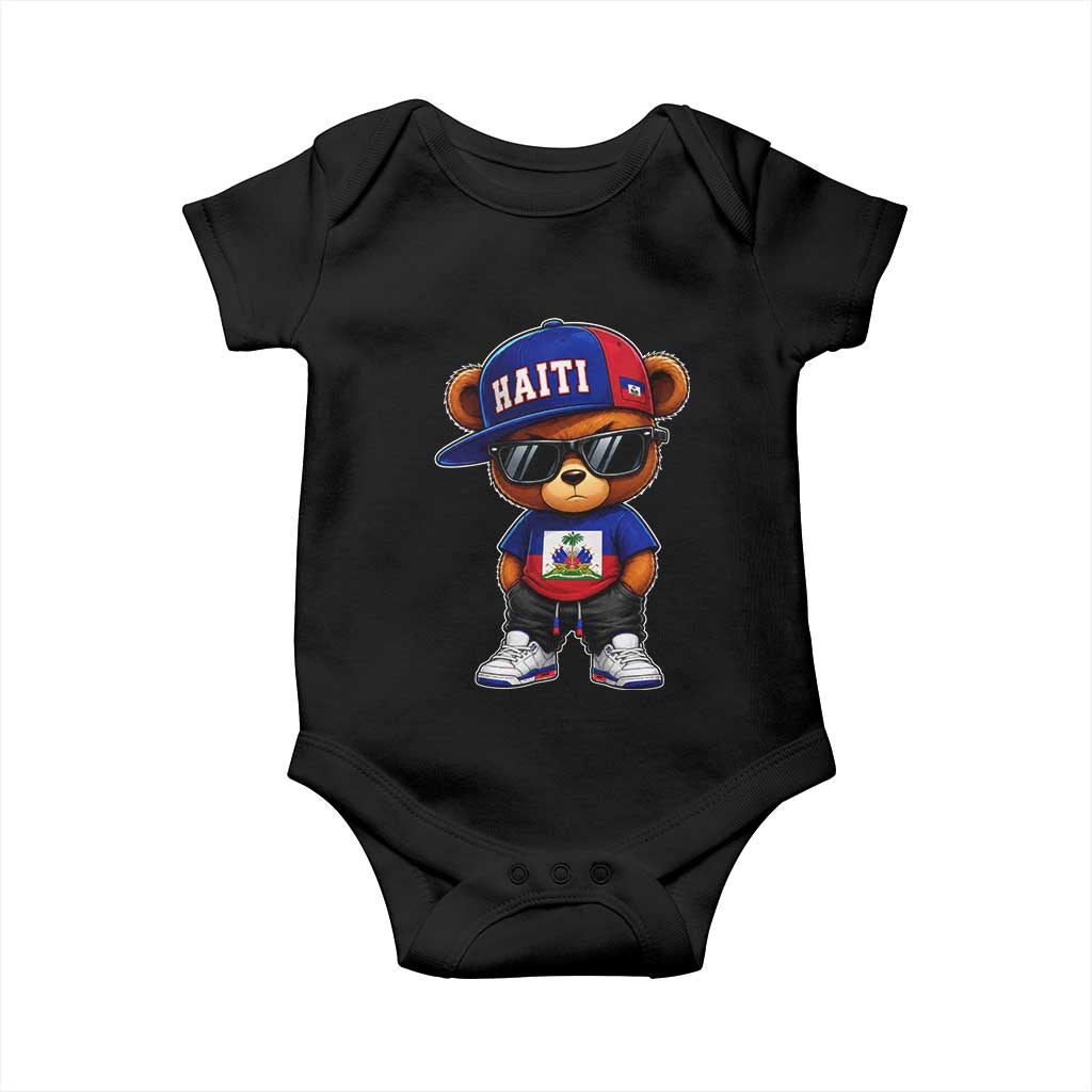Cute Haiti Baby Onesie Hip Hop Teddy Bear Haitian Flag Ayiti Roots
