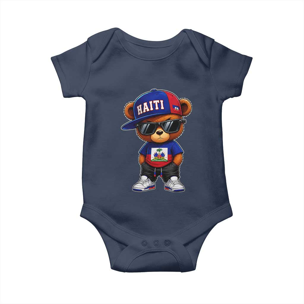 Cute Haiti Baby Onesie Hip Hop Teddy Bear Haitian Flag Ayiti Roots