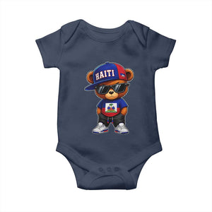 Cute Haiti Baby Onesie Hip Hop Teddy Bear Haitian Flag Ayiti Roots