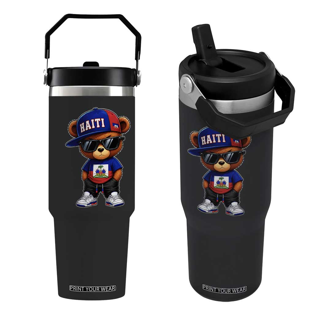 Cute Haiti Flip Straw Tumbler Hip Hop Teddy Bear Haitian Flag Ayiti Roots TS10 One Size: 30 oz Black Print Your Wear