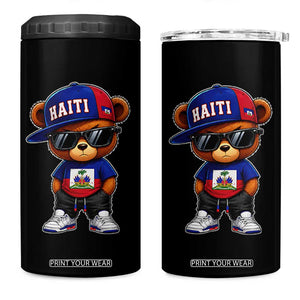 Cute Haiti 4 in 1 Can Cooler Tumbler Hip Hop Teddy Bear Haitian Flag Ayiti Roots