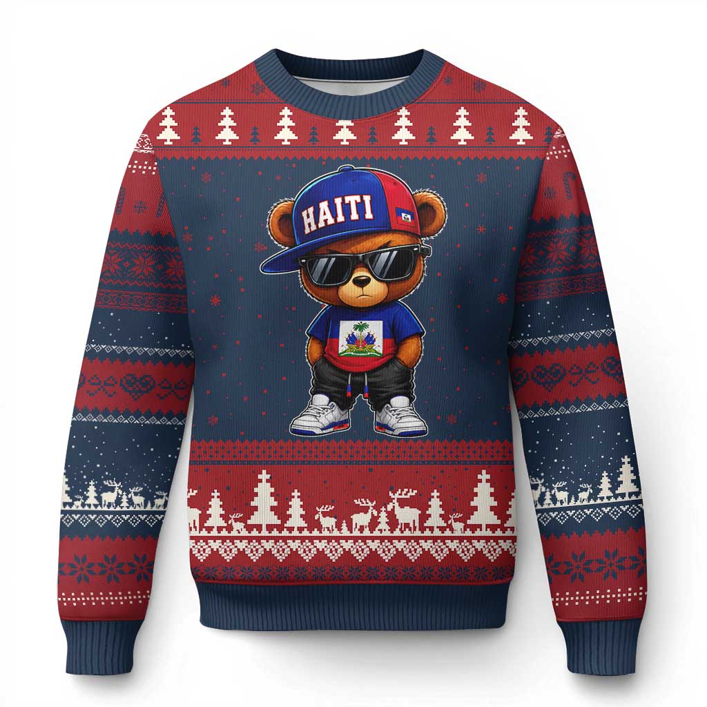 Cute Haiti Ugly Christmas Sweater Hip Hop Teddy Bear Haitian Flag Ayiti Roots