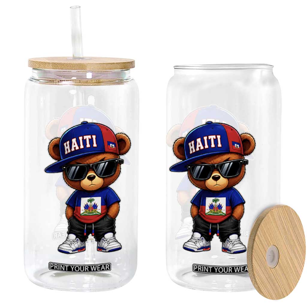 Cute Haiti Glass Can Hip Hop Teddy Bear Haitian Flag Ayiti Roots
