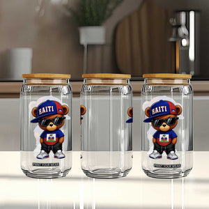 Cute Haiti Glass Can Hip Hop Teddy Bear Haitian Flag Ayiti Roots