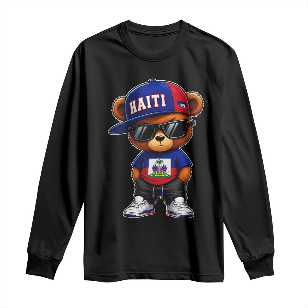 Cute Haiti Long Sleeve Shirt Hip Hop Teddy Bear Haitian Flag Ayiti Roots