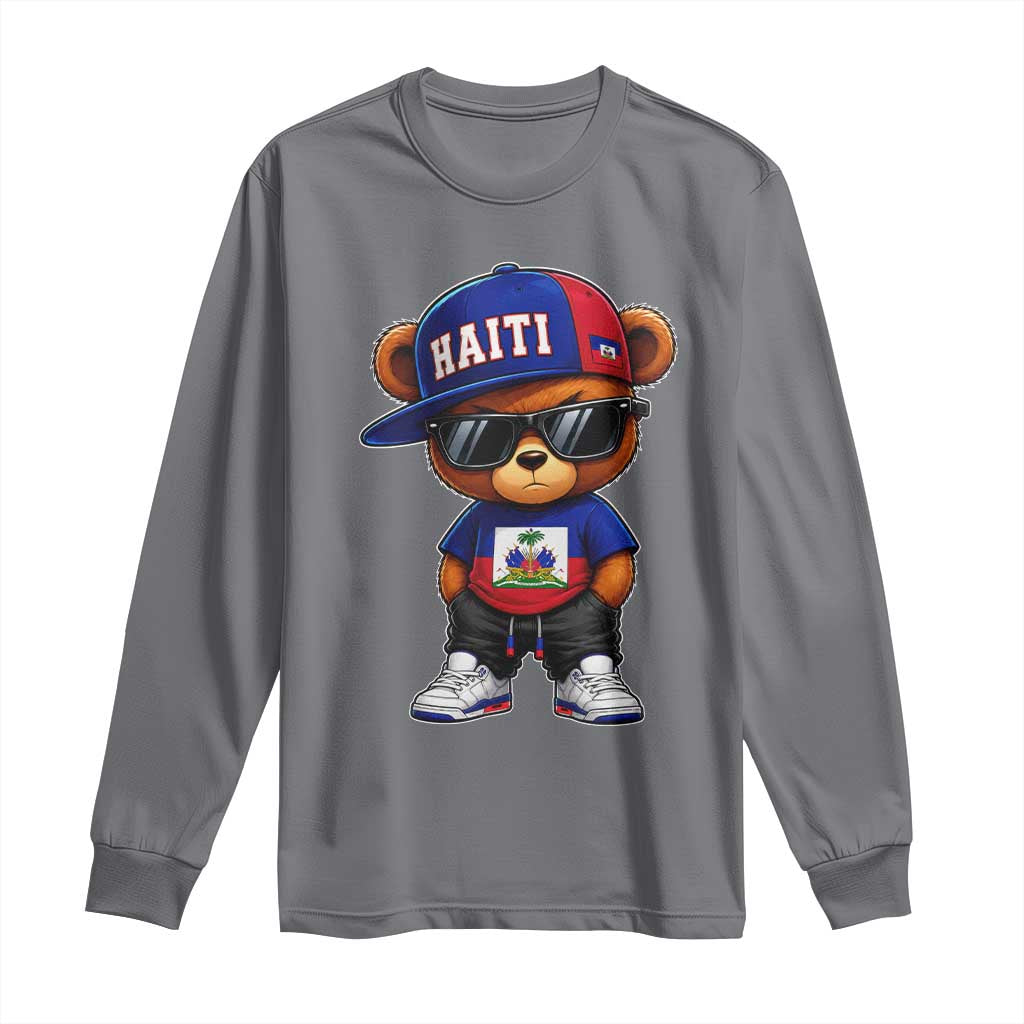 Cute Haiti Long Sleeve Shirt Hip Hop Teddy Bear Haitian Flag Ayiti Roots