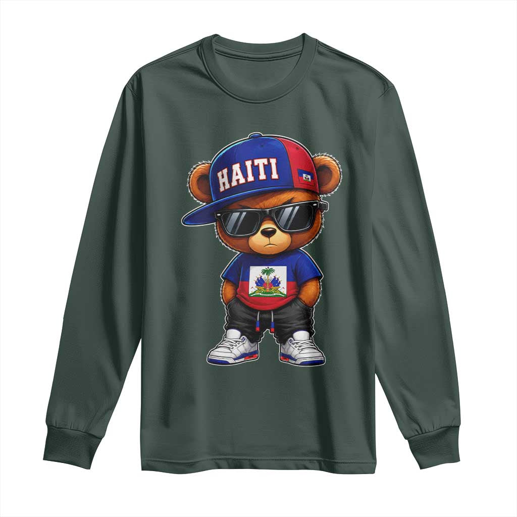 Cute Haiti Long Sleeve Shirt Hip Hop Teddy Bear Haitian Flag Ayiti Roots