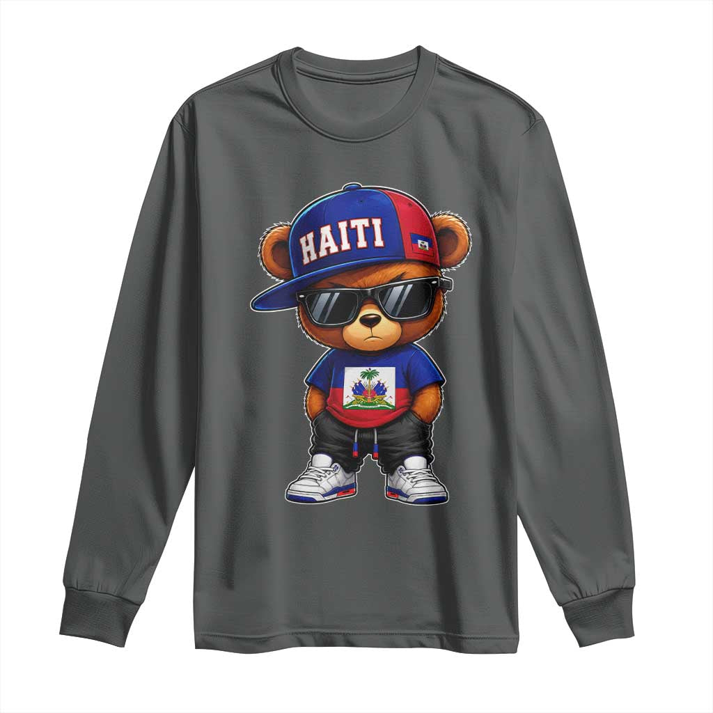 Cute Haiti Long Sleeve Shirt Hip Hop Teddy Bear Haitian Flag Ayiti Roots