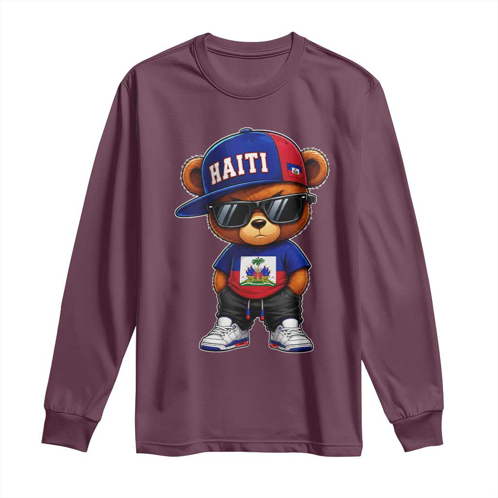 Cute Haiti Long Sleeve Shirt Hip Hop Teddy Bear Haitian Flag Ayiti Roots