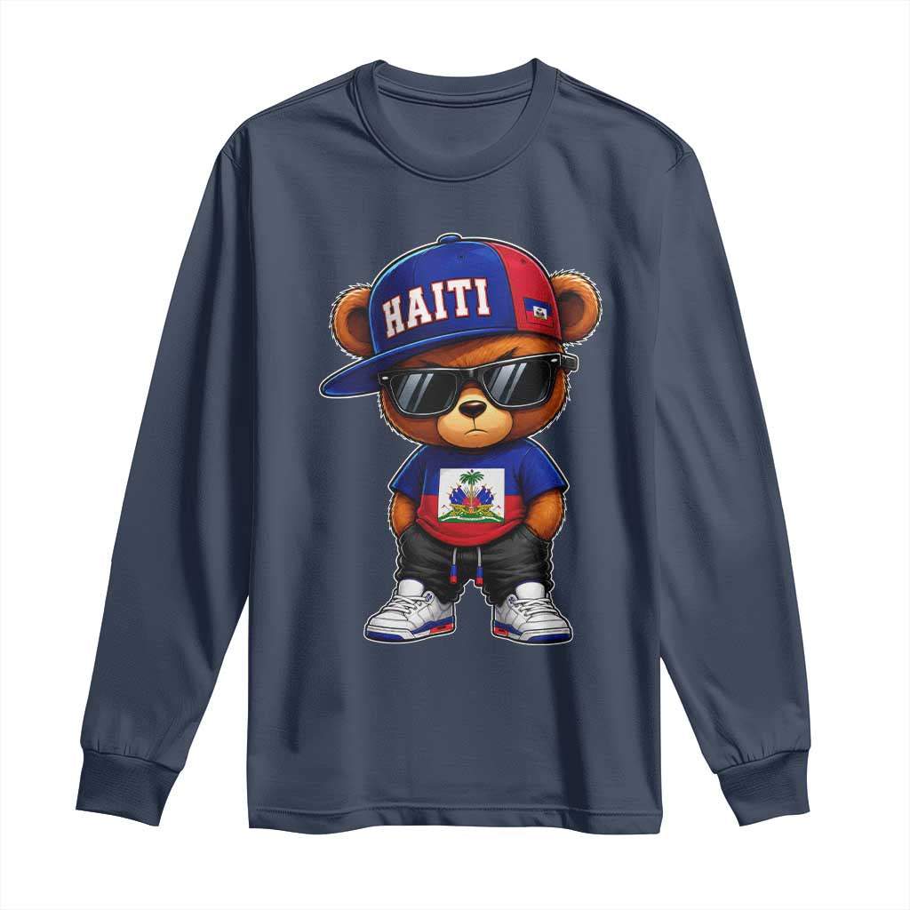 Cute Haiti Long Sleeve Shirt Hip Hop Teddy Bear Haitian Flag Ayiti Roots