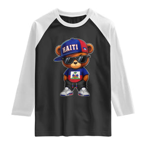 Cute Haiti Raglan Shirt Hip Hop Teddy Bear Haitian Flag Ayiti Roots