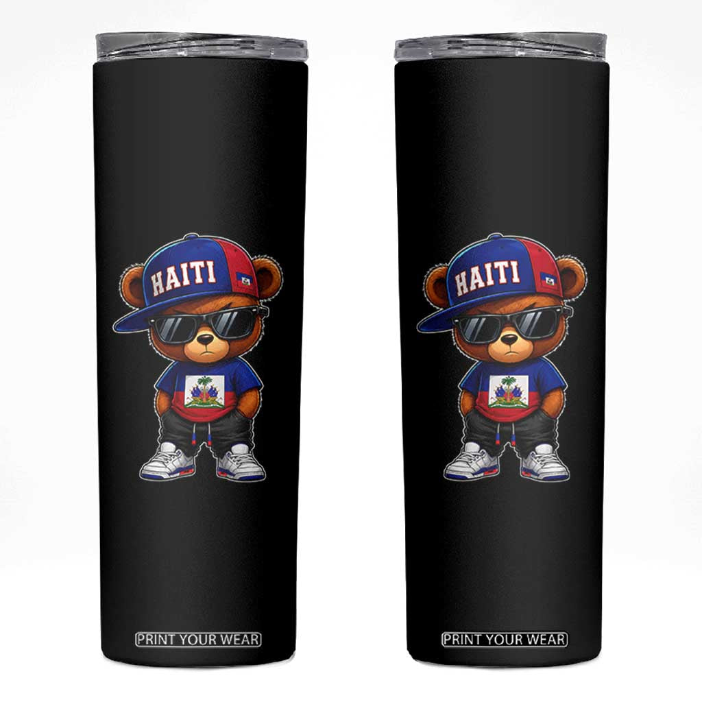 Cute Haiti Skinny Tumbler Hip Hop Teddy Bear Haitian Flag Ayiti Roots