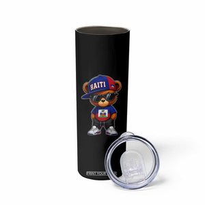Cute Haiti Skinny Tumbler Hip Hop Teddy Bear Haitian Flag Ayiti Roots