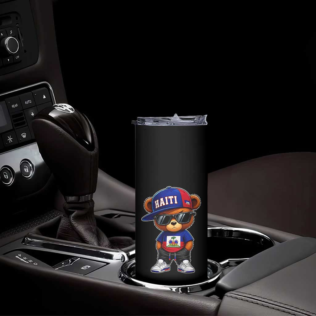 Cute Haiti Skinny Tumbler Hip Hop Teddy Bear Haitian Flag Ayiti Roots
