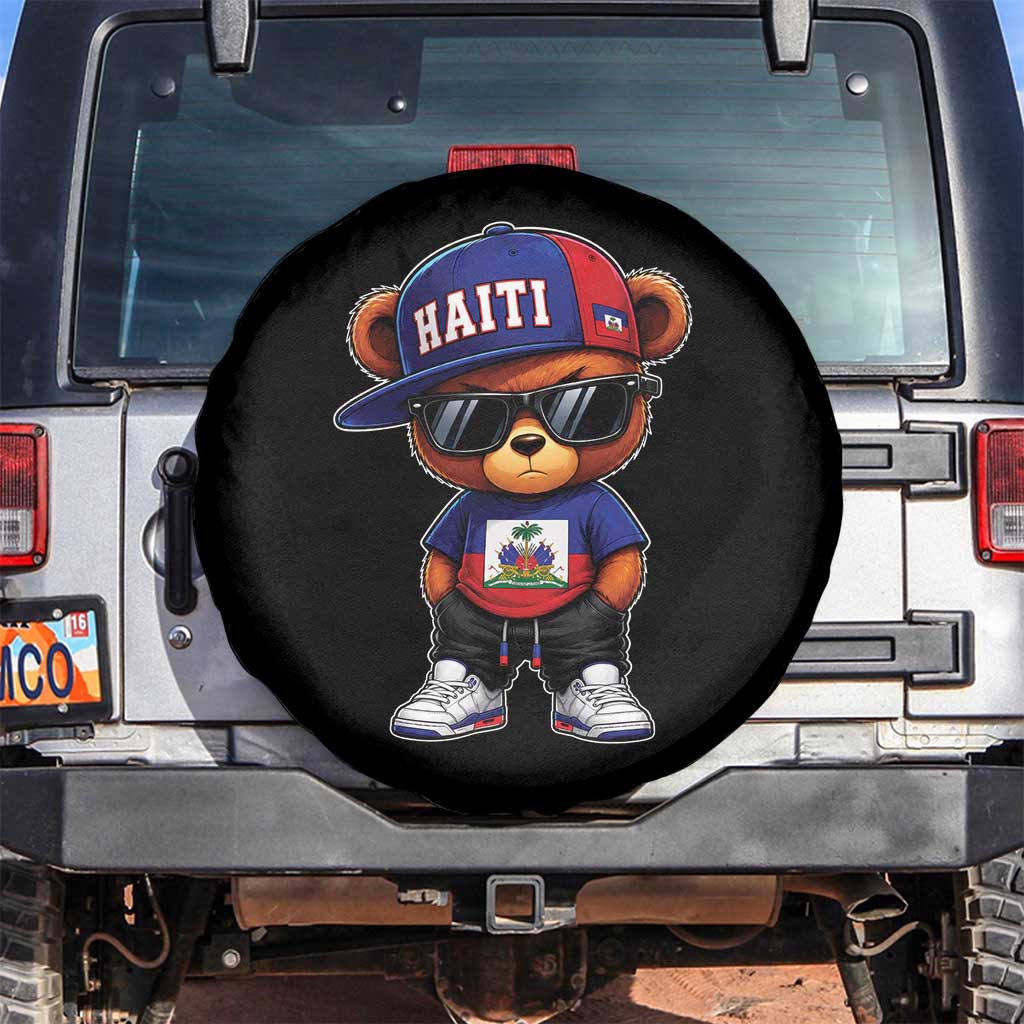 Cute Haiti Spare Tire Cover Hip Hop Teddy Bear Haitian Flag Ayiti Roots