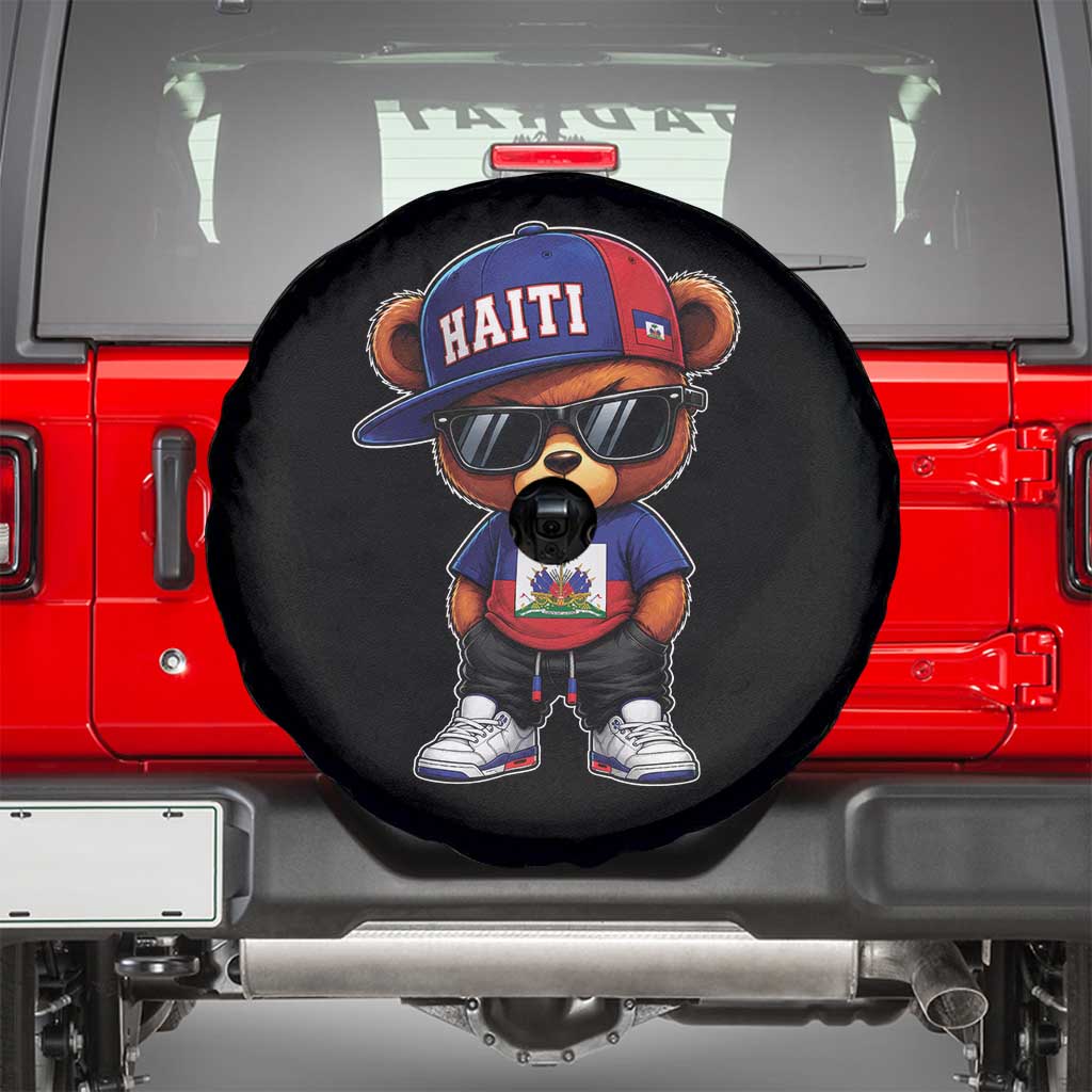 Cute Haiti Spare Tire Cover Hip Hop Teddy Bear Haitian Flag Ayiti Roots