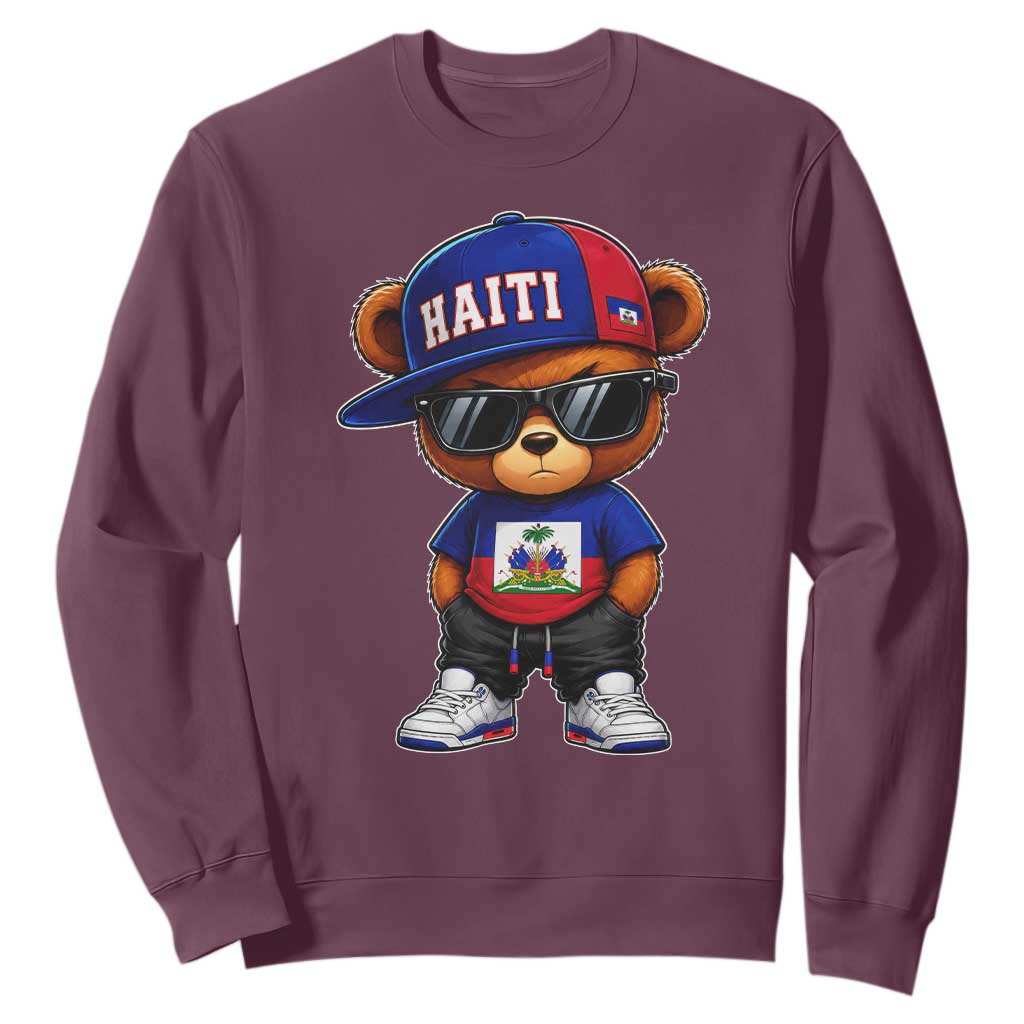 Cute Haiti Sweatshirt Hip Hop Teddy Bear Haitian Flag Ayiti Roots