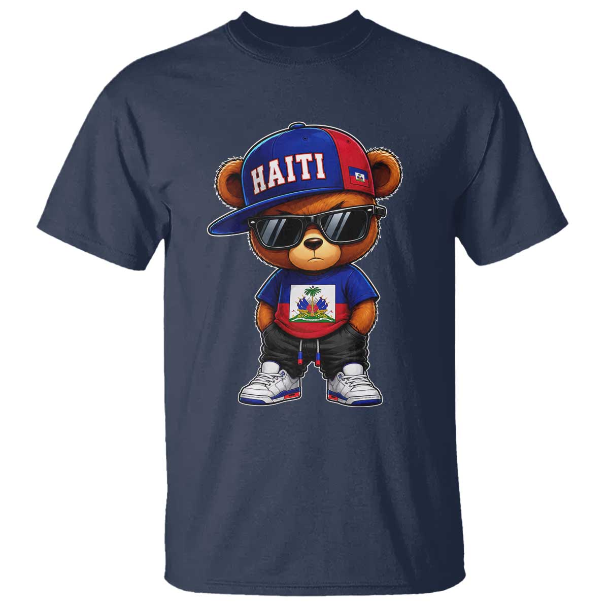 Cute Haiti T Shirt Hip Hop Teddy Bear Haitian Flag Ayiti Roots