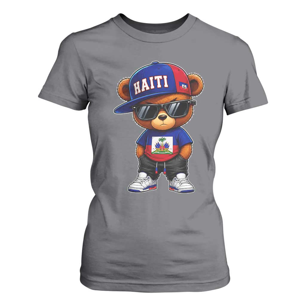Cute Haiti T Shirt For Women Hip Hop Teddy Bear Haitian Flag Ayiti Roots
