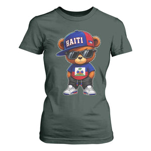 Cute Haiti T Shirt For Women Hip Hop Teddy Bear Haitian Flag Ayiti Roots