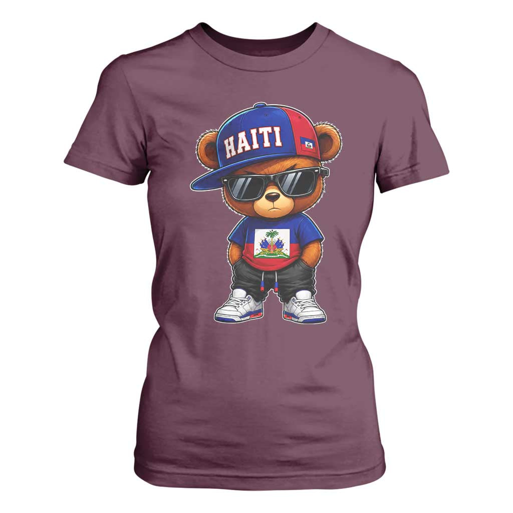 Cute Haiti T Shirt For Women Hip Hop Teddy Bear Haitian Flag Ayiti Roots